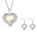 Blue Glass, Austrian Crystal Heart Pendant Necklace 24-26 Inches and Earrings in Silvertone - Sticky add to cart bar