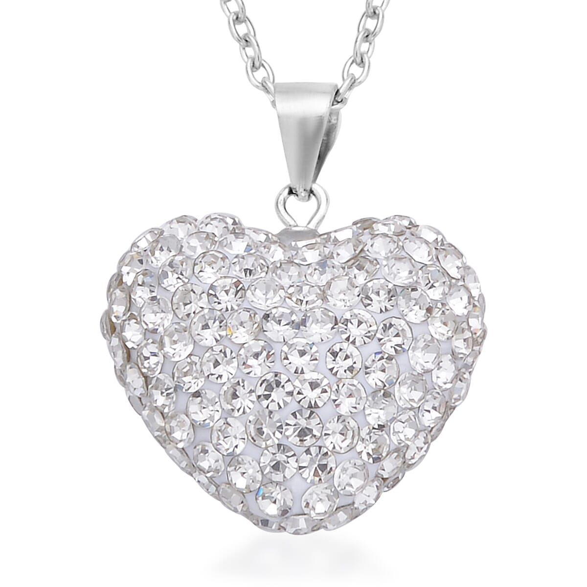 Austrian Crystal Heart Pendant Necklace 20 Inches in Rhodium Over Sterling Silver