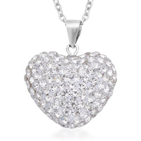 Austrian Crystal Heart Pendant Necklace 20 Inches in Rhodium Over Sterling Silver