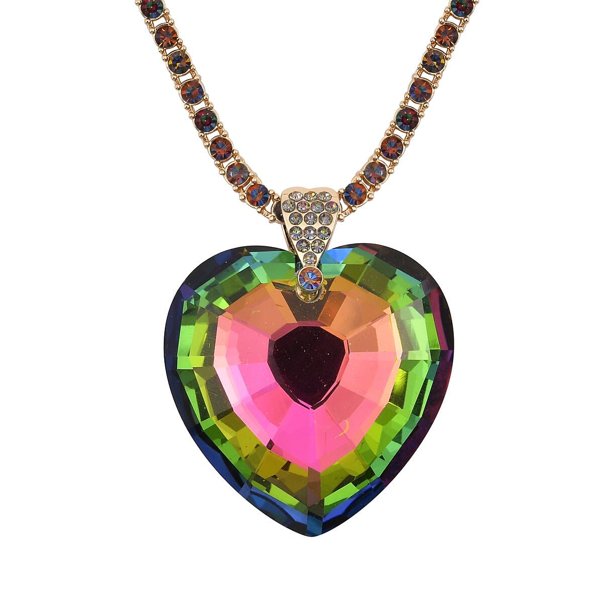 Magic Color Glass, Multi Color Austrian Crystal Heart of Ocean Pendant Necklace (20 Inches) in Goldtone