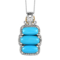 Sleeping Beauty Turquoise and White Zircon Pendant Necklace 20 Inches in Vermeil YG and Platinum Over Sterling Silver 6.10 ctw
