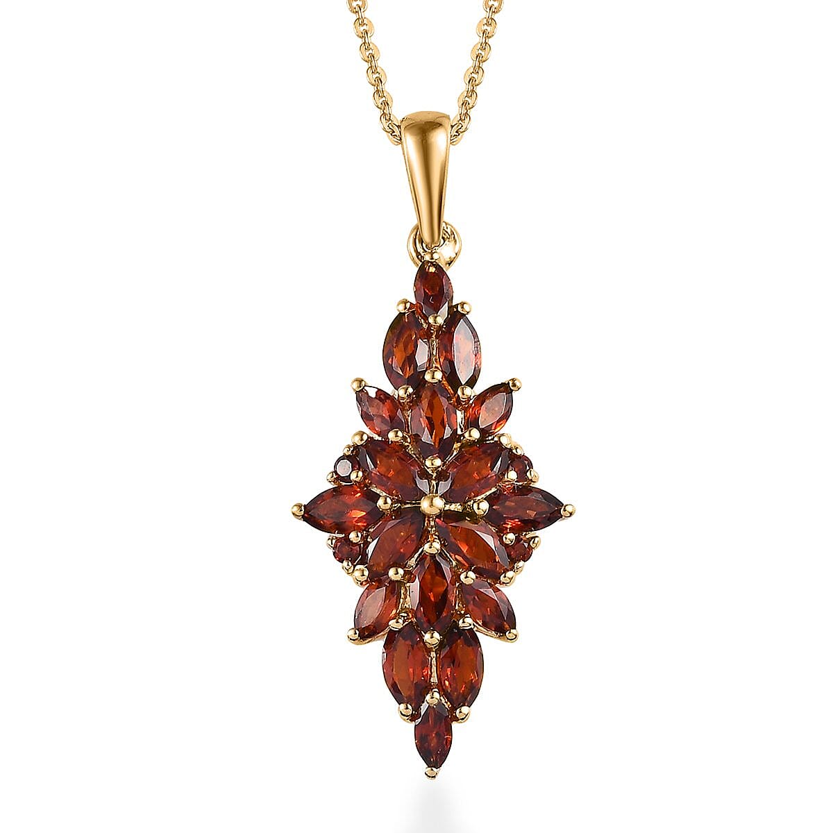 Mozambique Garnet Elongated Pendant Necklace 20 Inches in Vermeil Yellow Gold Over Sterling Silver 3.00 ctw