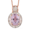 Premium Martha Rocha Kunzite and Diamond Halo Pendant Necklace 20 Inches in Vermeil Rose Gold Over Sterling Silver 3.90 ctw - Sticky add to cart bar