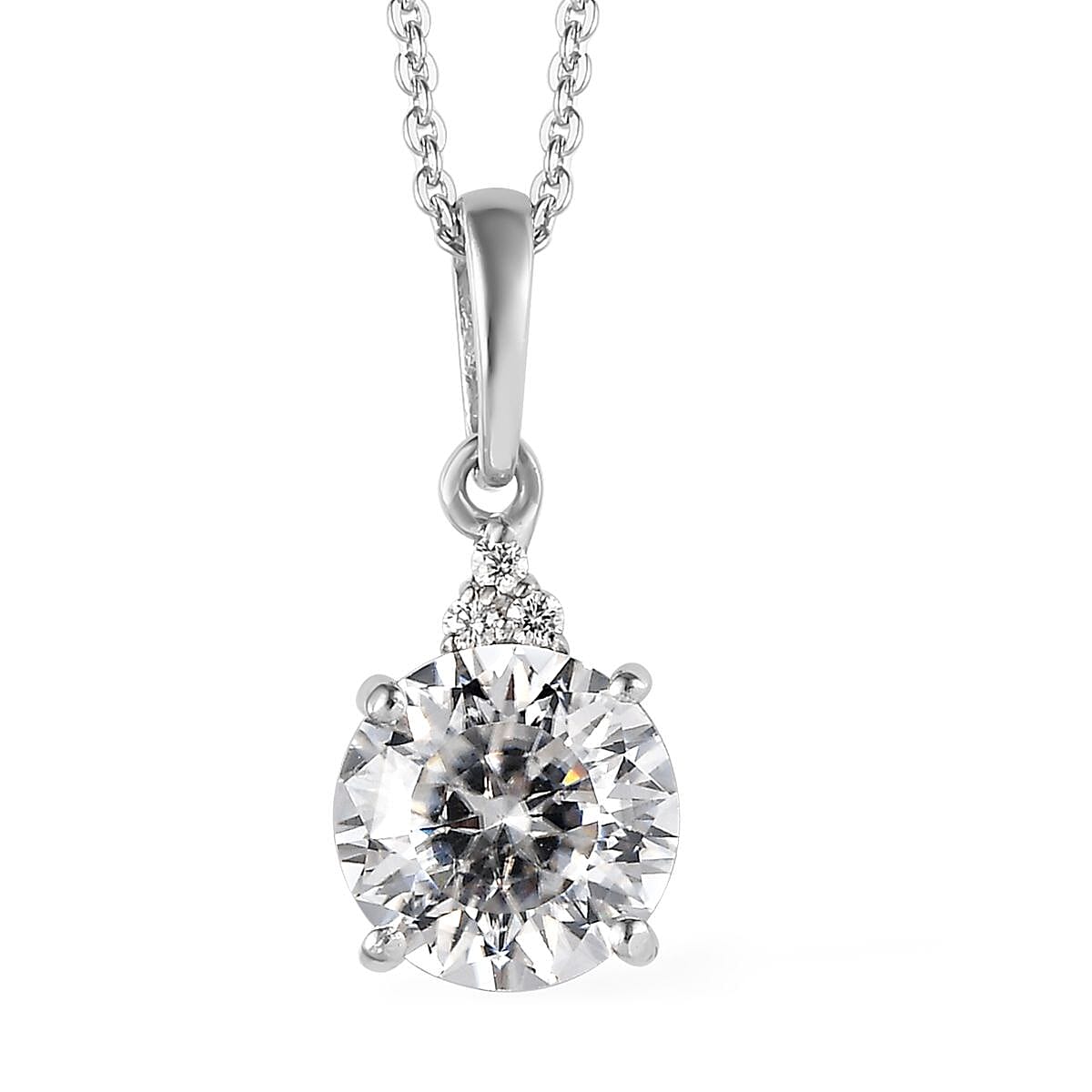 100 Facet Moissanite (Rnd 8mm) Pendant Necklace (20 Inches) in Rhodium Over Sterling Silver 1.85 ctw