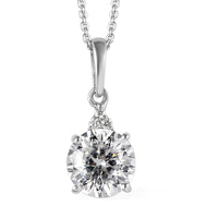 100 Facet Moissanite (Rnd 8mm) Pendant Necklace (20 Inches) in Rhodium Over Sterling Silver 1.85 ctw