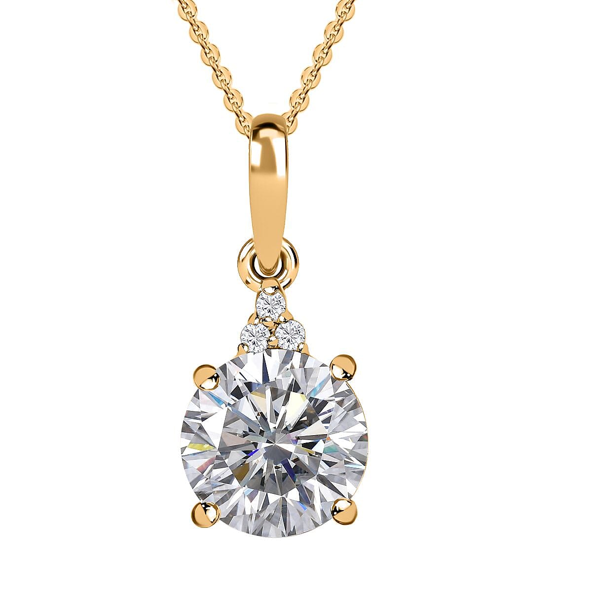 100 Facet Moissanite (Rnd 8mm) Pendant Necklace (20 Inches) in Rhodium Over Sterling Silver 1.85 ctw