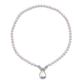 White Mystic Color Glass, Austrian Crystal and White Shell Pearl Pendant Necklace (20 Inches) in Silvertone - Sticky add to cart bar