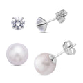 Set of 2 White Anhui Freshwater Cultured Pearl and Simulated Diamond Solitaire Stud Earrings in Rhodium Over Sterling Silver 1.50 ctw - Sticky add to cart bar