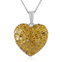 TLV Yellow Diamond (IR) Heart Pendant Necklace (20 Inches) in Rhodium & Platinum Over Sterling Silver 1.00 ctw