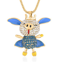 Blue and White Austrian Crystal Dainty Pendant Necklace 28-30 Inches in Goldtone