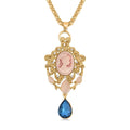 Cameo and Multi Gemstone Victorian Style Pendant Necklace 28-30 Inches in Goldtone - Sticky add to cart bar