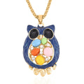 Lab Created Cat's Eye, Black & White Crystal Enameled Owl Pendant Necklace 28-30 Inches in Goldtone - Sticky add to cart bar