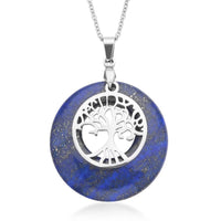Lapis Lazuli Tree of Life Pendant Necklace 20 Inches in Stainless Steel 40.00 ctw