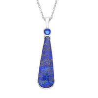 Lapis Lazuli and Blue Austrian Crystal Geographical Shape Pendant Necklace 20 Inches in Stainless Steel 40.00 ctw