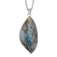Malagasy Labradorite Pendant Necklace (20 Inches) in Stainless Steel 40.00 ctw , Tarnish-Free, Waterproof, Sweat Proof Jewelry