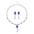 Blue and White Austrian Crystal Necklace 20-22Inches and Earrings in Silvertone - Sticky add to cart bar