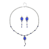 Blue and White Austrian Crystal Necklace 20-22Inches and Earrings in Silvertone