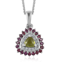 Italian Vesuvianite and White Zircon Double Halo Pendant Necklace 20 Inches in Platinum Over Sterling Silver 1.15 ctw