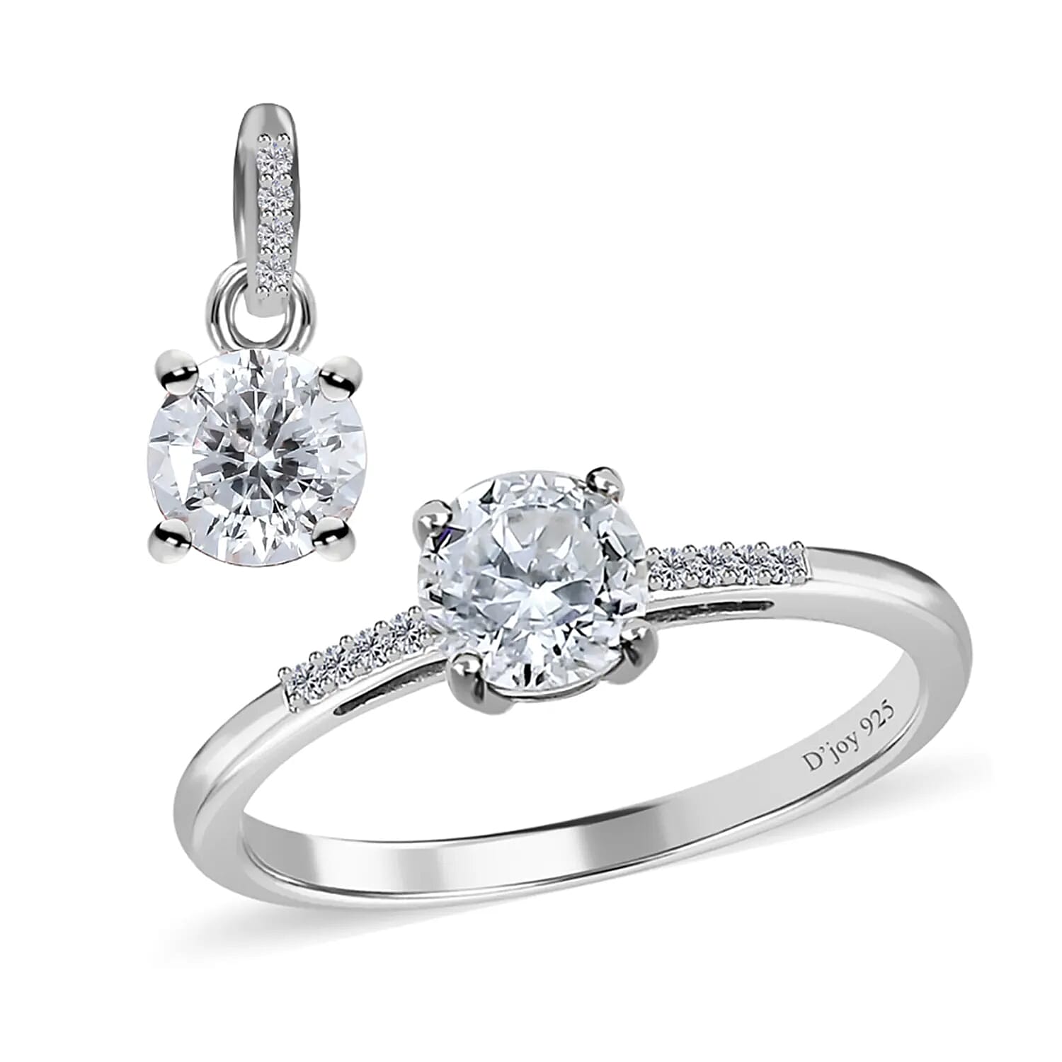 100 Facets Moissanite 1.65 ctw Solitaire Ring & Pendant Set in Vermeil Rose Gold Over Sterling Silver (Size 5)