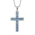 Abalone Shell and Blue Mystic Color Austrian Crystal Pendant Necklace 24-26 Inches in Silvertone - Sticky add to cart bar