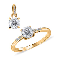 100 Facets Moissanite Ring and Pendant in Platinum Over Sterling Silver 1.50 ctw