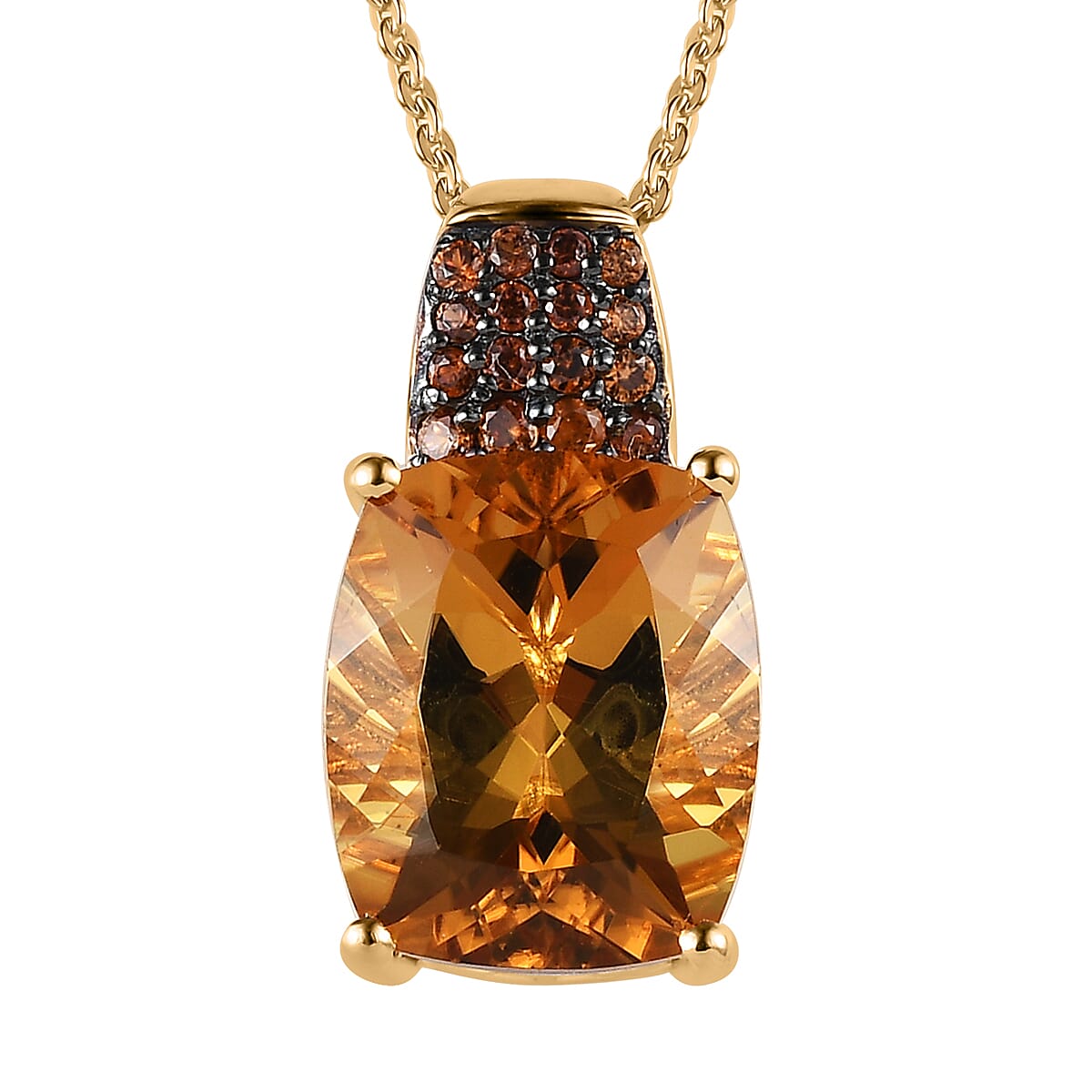 Golden Scapolite and Brown Zircon Pendant Necklace 20 Inches in Vermeil Yellow Gold Over Sterling Silver 5.10 ctw