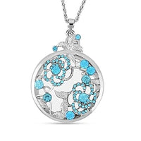 Blue Austrian Crystal and Glass Pendant Necklace in Silvertone 24 Inches