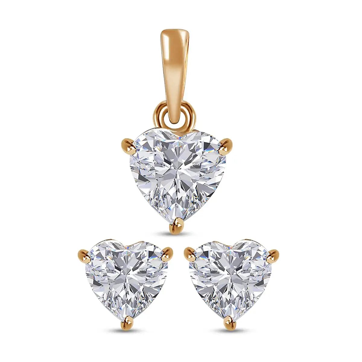 LUXORO 10K Yellow Gold Moissanite (Hrt 6mm) Heart Shape Pendant and Solitaire Stud Earrings 1.57 ctw