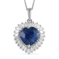 TLV Kashmir Kyanite, Moissanite Heart Halo Pendant Necklace (20 Inches) in Platinum Over Sterling Silver 5.35 ctw - Sticky add to cart bar