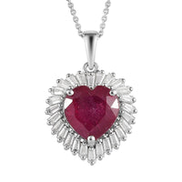 TLV AAA Niassa Ruby (FF), Moissanite Heart Halo Pendant Necklace (20 Inches) in Platinum Over Sterling Silver 6.15 ctw