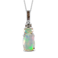 AAA Ethiopian Welo Opal and Natural Champagne Diamond Pendant Necklace 20 Inches in Rhodium & Platinum Over Sterling Silver 2.70 ctw