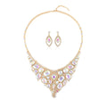 Mystic Green Glass and Austrian Crystal Necklace 20-21 Inches and Earrings in Goldtone - Sticky add to cart bar