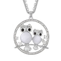 Lab Created White Cat's Eye, White and Black Austrian Crystal Owl Pendant Necklace (28-30 Inches) in Silvertone - Sticky add to cart bar
