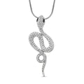 Black Glass and White Austrian Crystal Snake Pendant Necklace 28-30 Inches in Silvertone - Sticky add to cart bar