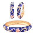 White Austrian Crystal and Blue Enameled Earrings and Bangle Bracelet (7.50 In) in Goldtone - Sticky add to cart bar