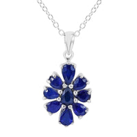 Tanzanian Blue Spinel (DF) Floral Pendant Necklace 18 Inches in Platinum Over Sterling Silver 1.60 ctw
