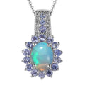 Premium Ethiopian Welo Opal and Multi Gemstone Sunburst Pendant Necklace 20 Inches in Platinum Over Sterling Silver 1.85 ctw - Sticky add to cart bar