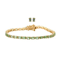 Premium Tsavorite Garnet Stud Earrings and Bracelet (6.50In) in Vermeil Yellow Gold Over Sterling Silver 8.25 ctw
