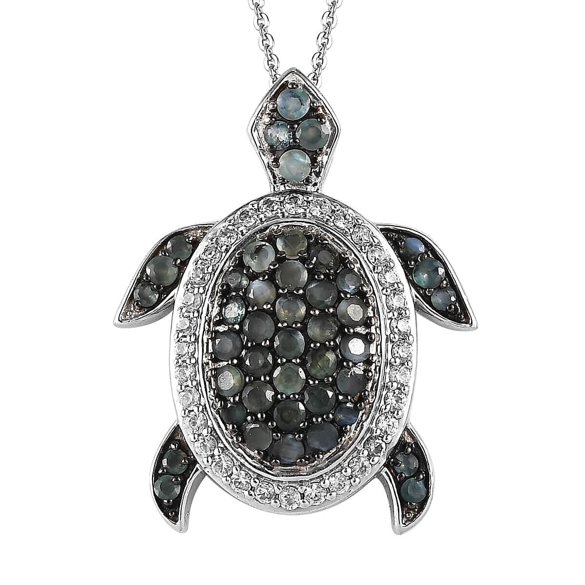 Narsipatnam Alexandrite and White Zircon Turtle Pendant Necklace 20 Inches in Platinum Over Sterling Silver 2.00 ctw