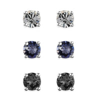 White Preciosa Color, Tangerine Color and Tanzanite Color Crystal Set of 3 Earrings in Sterling Silver