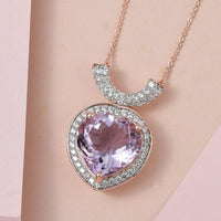 Rose De France Amethyst and White Zircon Pendant Necklace 20 Inches in Vermeil Rose Gold Over Sterling Silver 11.60 ctw