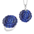 TLV Lapis Lazuli Flower Ring (Size 6) and Necklace (20 Inches) in Silvertone 6.00 ctw - Sticky add to cart bar