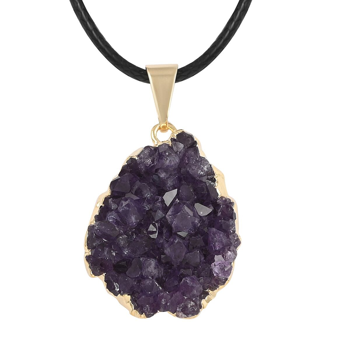 Purple Druzy Small Pendant Necklace 20 Inches in Silvertone