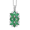 AAA Kagem Emerald and White Zircon Floral Pendant Necklace 18 Inches in Rhodium Over Sterling Silver 1.85 ctw - Sticky add to cart bar