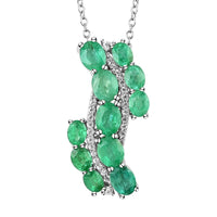 AAA Kagem Emerald and White Zircon Pendant Necklace 18 Inches in Rhodium Over Sterling Silver 2.90 ctw