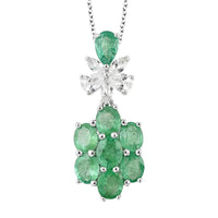 AAA Kagem Emerald and White Zircon Pendant Necklace 18 Inches in Rhodium Over Sterling Silver 3.50 ctw