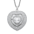 White Austrian Crystal Heart Pendant Necklace 28-30 Inches in Silvertone - Sticky add to cart bar