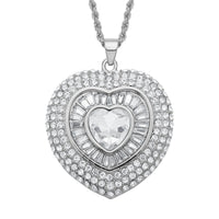 White Austrian Crystal Heart Pendant Necklace 28-30 Inches in Silvertone