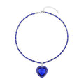 Blue Glass and Blue Austrian Crystal Heart Pendant with Tennis Chain Necklace 20-22 Inches in Silvertone - Sticky add to cart bar