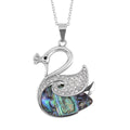 Abalone Shell, White and Black Austrian Crystal Peacock Pendant Necklace 20 Inches in Stainless Steel - Sticky add to cart bar